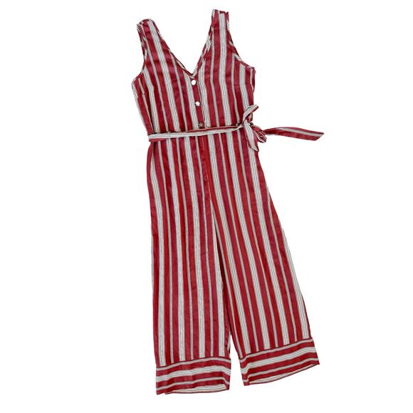 Xhilaration XL stripe jumper pants romper rust red stripe comfort stretchy tank - Picture 1 of 7